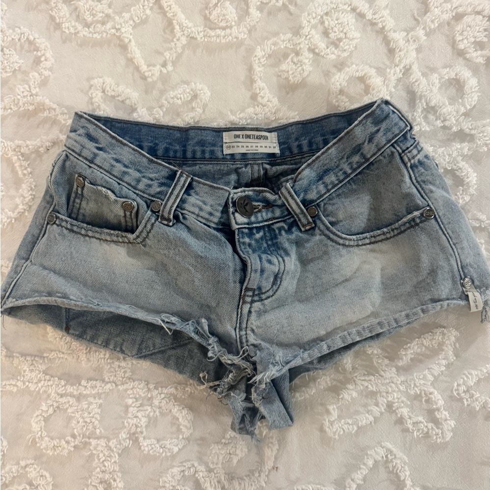 One Teaspoon “Bonitas”  Distressed Light Blue Jean Shorts in size 22